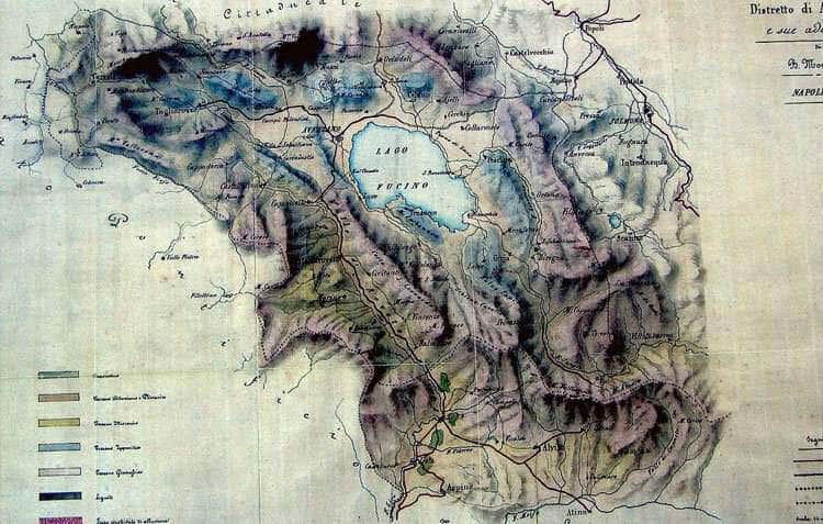 Озеро Фучино на старинной карте (до осушения)