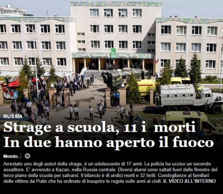 Нападение на школу в Казани на первых полосах итальянских СМИ