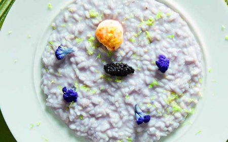 Рецепт фиолетового ризотто с морскими гребешками